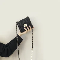 women handbag luxury mini pearl chain messenger bag fashion solid color high quality pu female crossbody bag simple ladies purse
