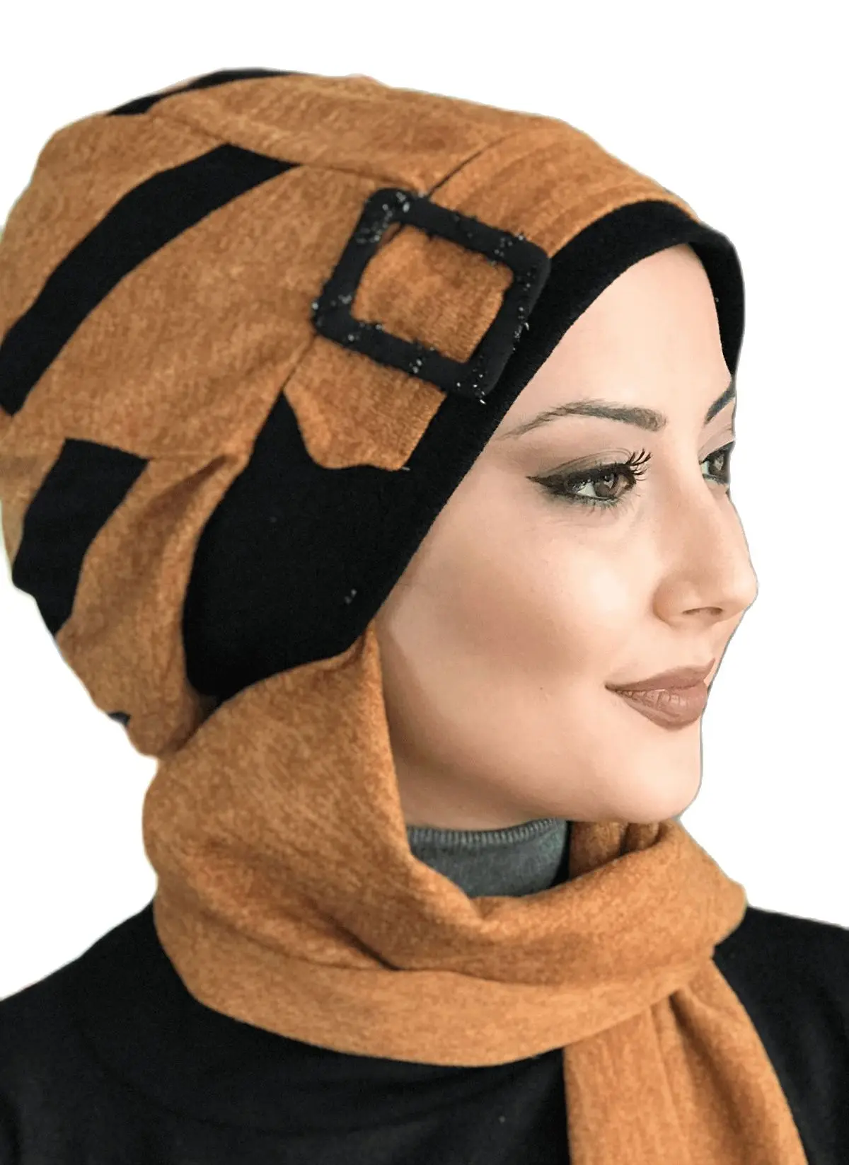 New Fashion 2021 Women Headscarf Scarf Kerchief Hat Bone Hijab Islamic Clothing Okra Passionflower Black Striped Beret Shawl