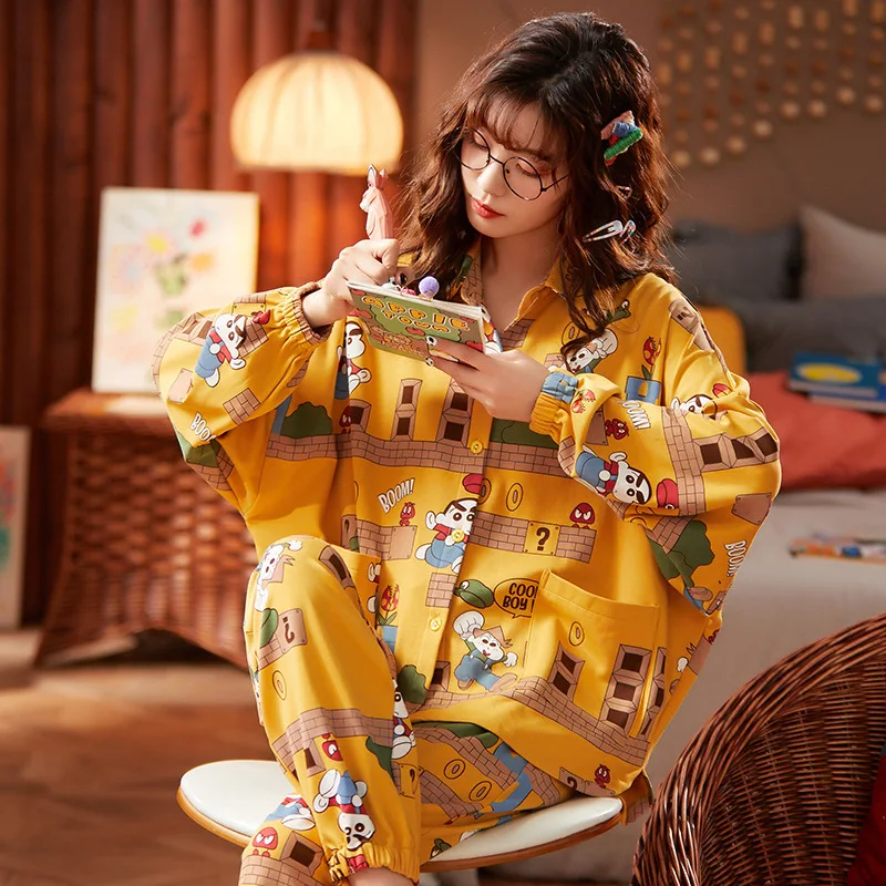 2021Spring Autumn Women's Pajamas Long Sleeve Cardigan Casual Loose Home Service Pajamas for Women Sleepwear Pajama Set Women