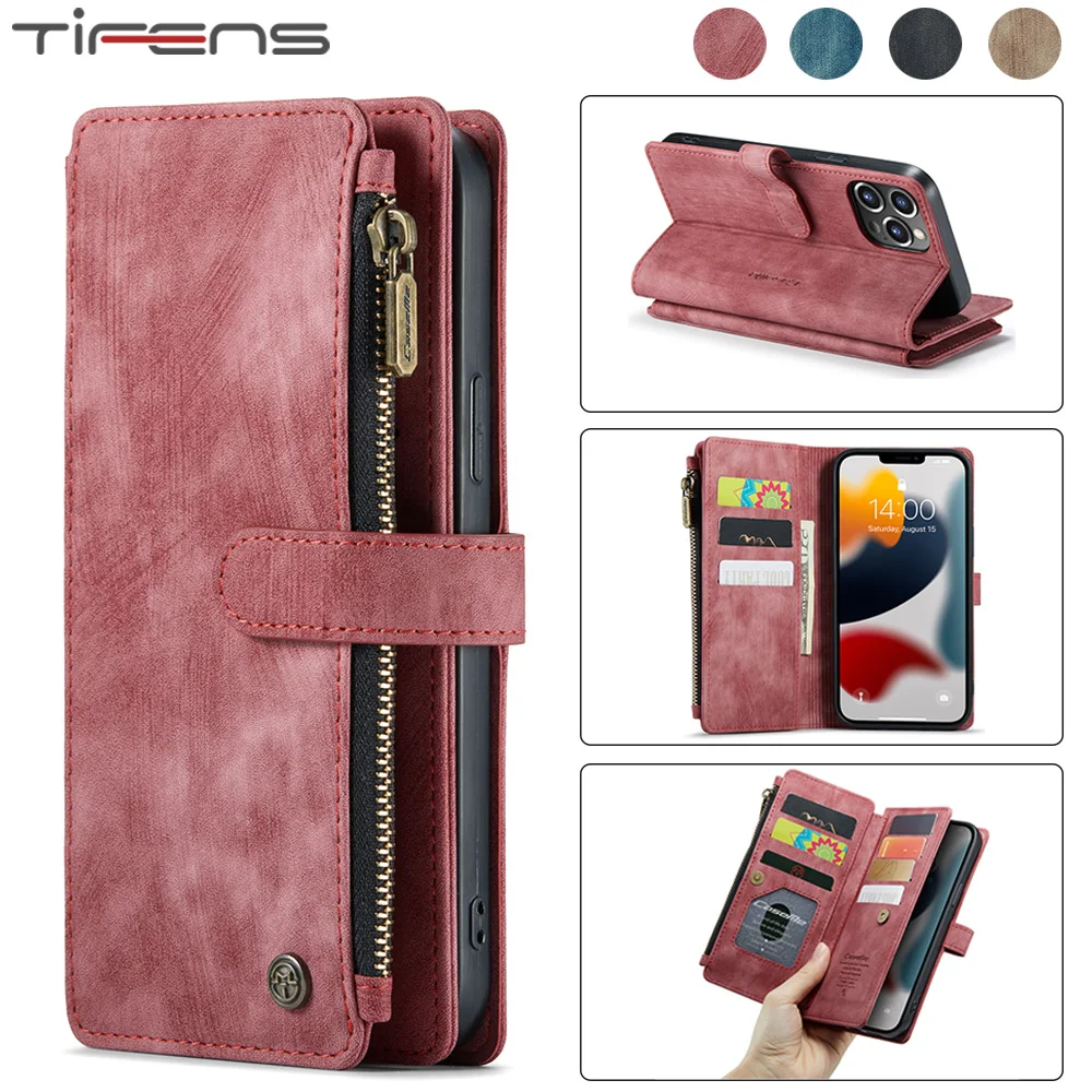 

Zipper Wallet Leather Case For iPhone 14 13 12 Mini 11 Pro XS Max XR X 8 7 6 6s Plus SE 2020 2022 Flip Magnetic Card Phone Cover