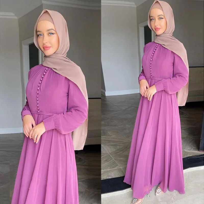 Модное мусульманское платье, Женский исламский сарафан ZANZEA, шифоновое платье с длинным рукавом, женское турецкое Макси-платье с поясом