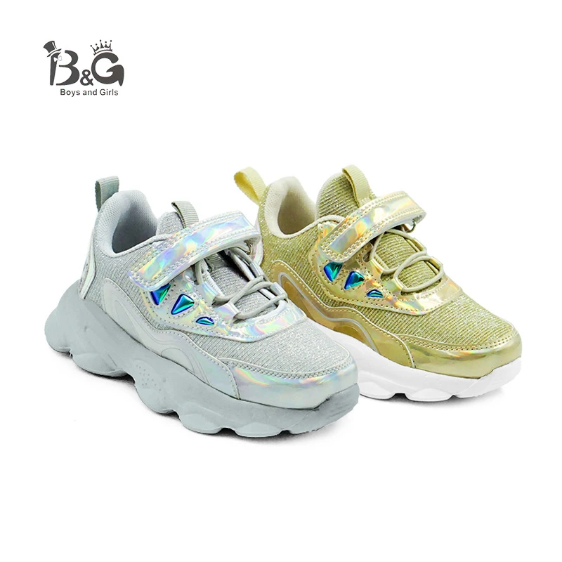 B&ampG Kids Breathable Shoes Running Sequins Silver Girls Antislip Boys Outdoor Sneakers Golden Daddy |