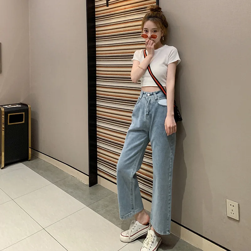 

Джинсы женские с завышенной талией, узкие модные брюки с широкими штанинами в Корейском стиле, весна