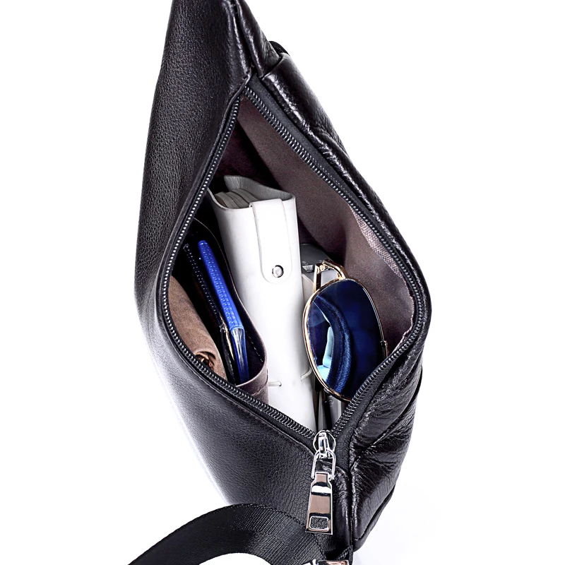 

100% Genuine Leather Sling Chest Bag Shoulder Crossbody Bag Men Messenger Bags Cow Leather Travel Pack For Male New Mobile Pouch