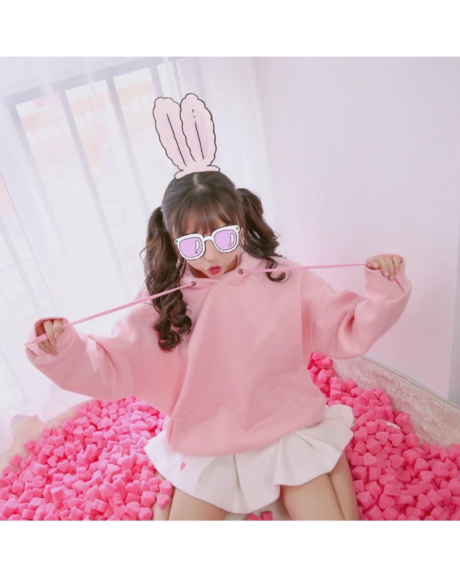 Японская уличная Kawaii Милая толстовка с капюшоном для женщин худи с вышивкой милые толстовки с длинными рукавами пуловеры Mujer