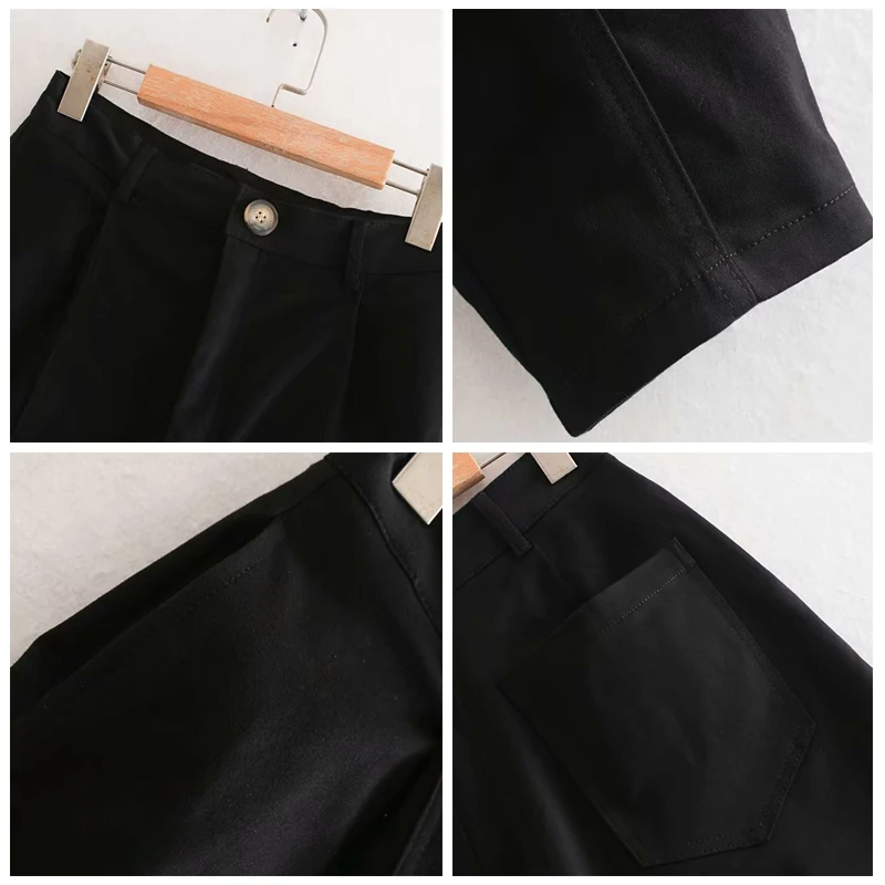 ROHOPO черные плиссированные шаровары с карманами сзади однотонные длинные