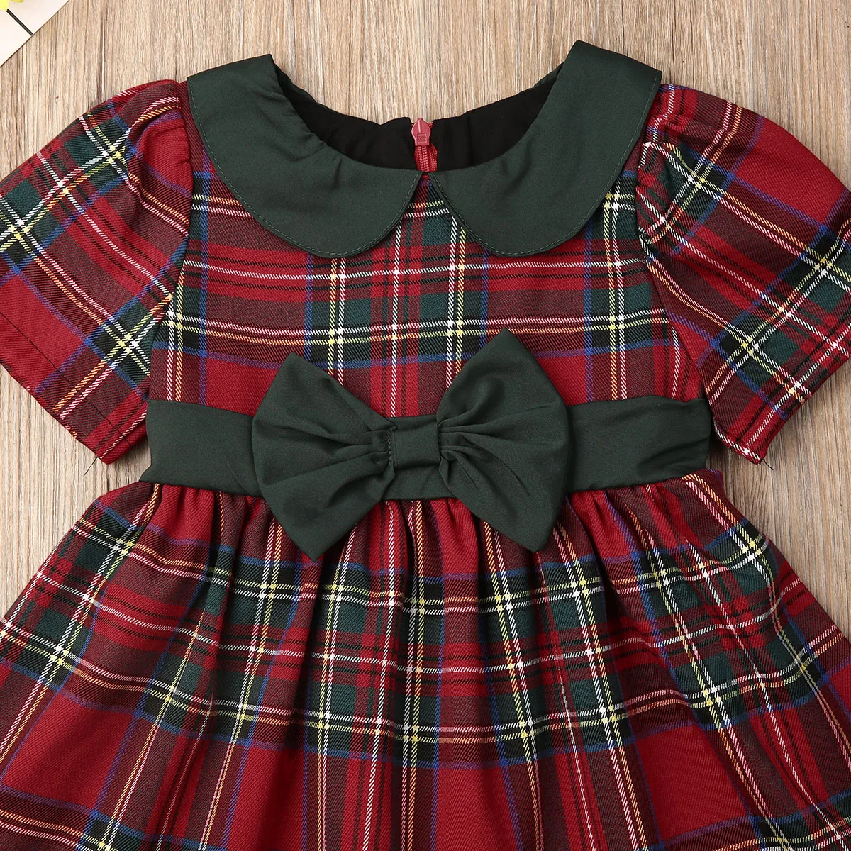 Xmas Clothing Toddler Kids Baby Girls Clothes Short sleeve Christmas Red Plaid Bowknot Tutu Dress Checked Santa Gown 6M-4T | Детская