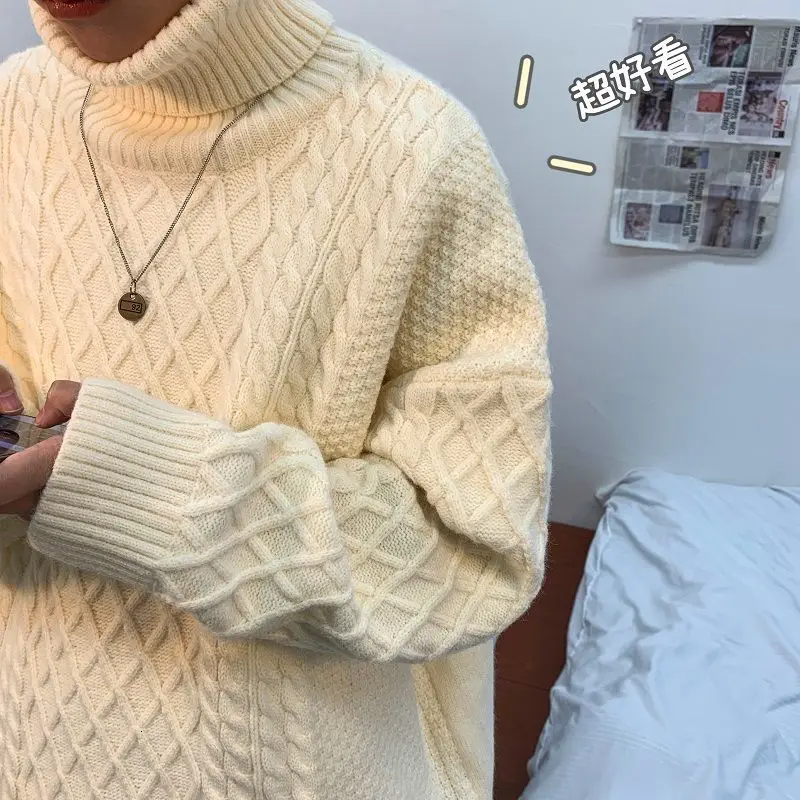 

2020 New Winter Turtleneck Sweater Men Warmth Slim Solid Color Pullover Men's Retro Korean Knitted Sweater Mens Clothes S-2XL