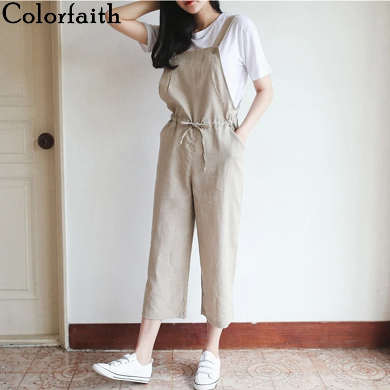 Комбинезон женский Colorfaith JS8062 Ромпер из хлопка и льна с широкими штанинами до