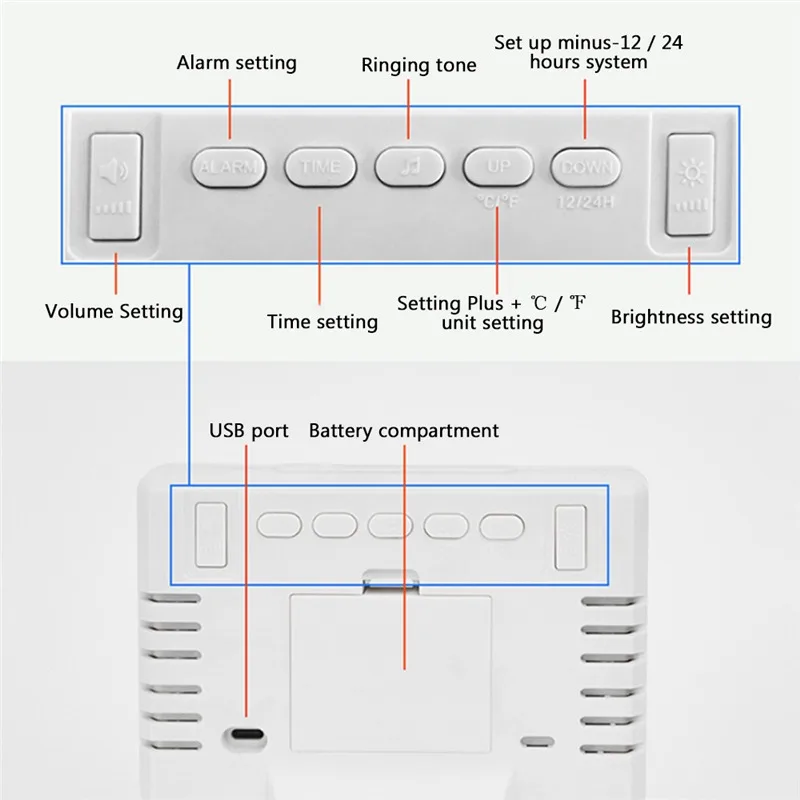 

New LED Digital Alarm Clock Multifunctional Smart Projection Alarm Clock Bedroom Temperature Home Desktop Clocks