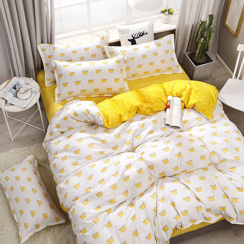 

Yellow Crown Warm Youthful Style Home Textile Duvet Cover Bed Sheet Pillow Case Single Double Queen King For Home Bedding Set