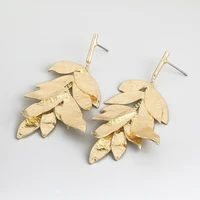 2021 wholesale charms gold color leaves metal earrings for women girls boho statement bijoux party gift pendientes