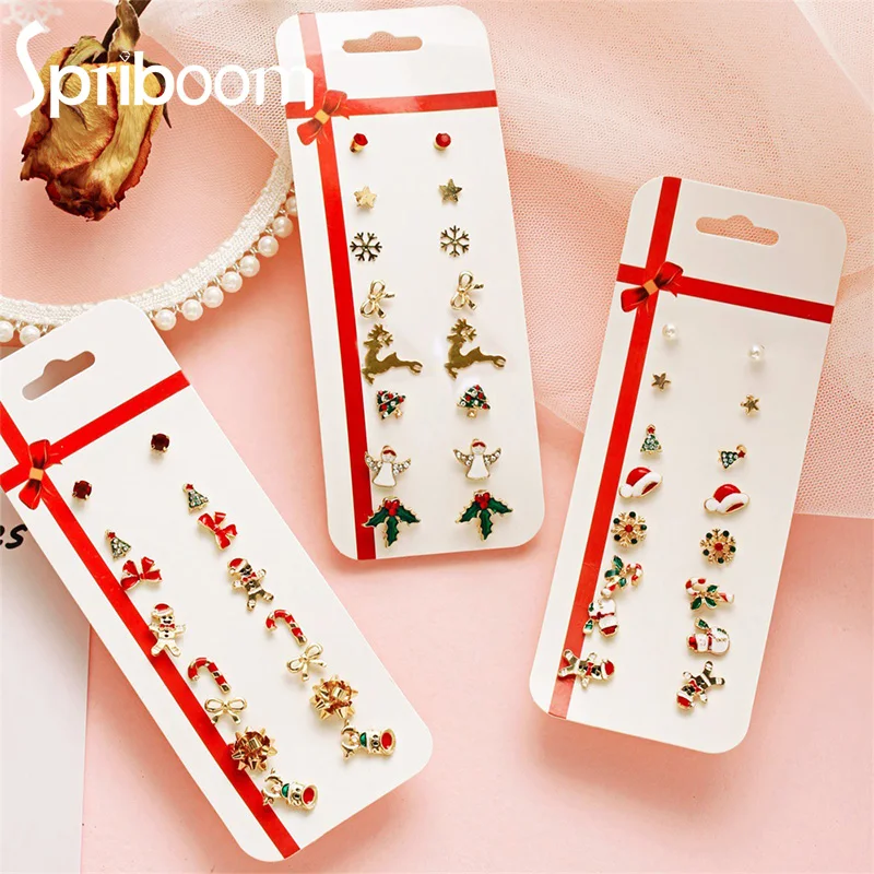 

8 Pairs Christmas Earrings Set Cute Santa Claus Elk Stud Earring Sweet Jewelry Set Girl Friends Christmas Gift Crystal Earing