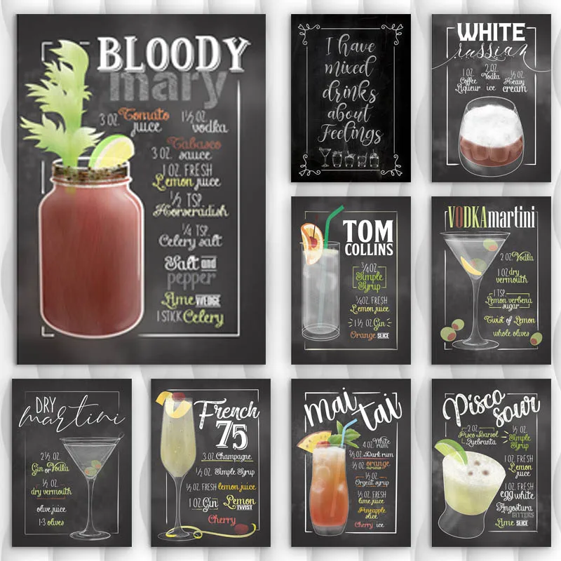 

French 75 Cocktail Canvas Painting Wall Art Print Poster Picture Decoration FOR Bar Cafe Vogue Simple Elegant Home Decoration