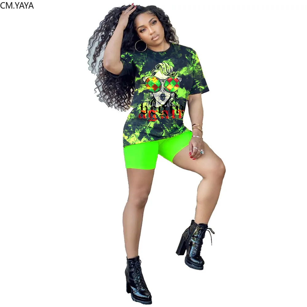 2019 женская летняя футболка с принтом в виде галстука неоновый зеленый костюм