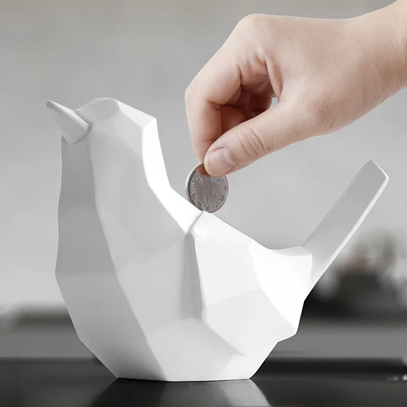 Копилка с геометрическим рисунком птицы полимерная копилка статуэтка для