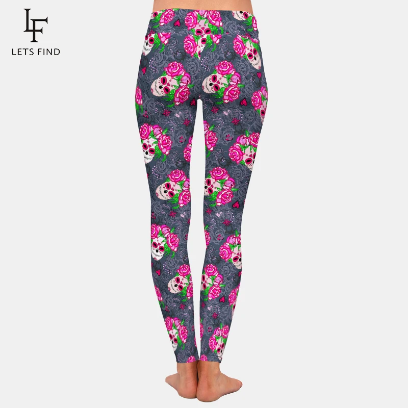 LETSFIND 2020 новые модные женские брюки с рисунком черепа и розовых роз высокой талией