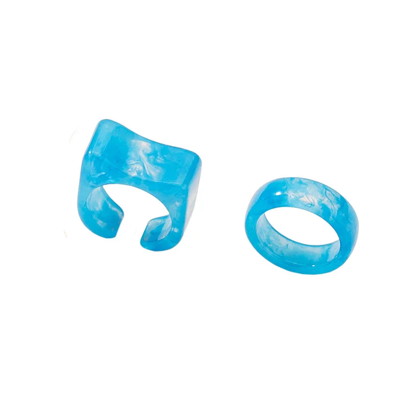 

New Vintage Transparent Acrylic Resin Pattern Rings Fashion Cool Geometric Square Wind Ring For Women Girl Summer Jewelry Gift