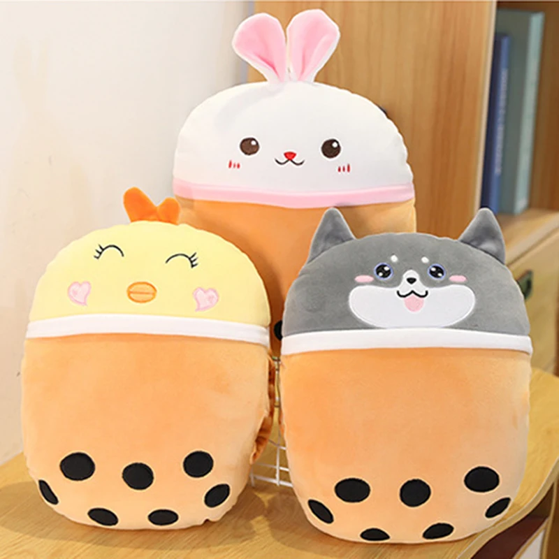 

Boba Plush Doll Soft Animal Bubble Tea Cylindrical Pillow Warming Hand Muffs Hugging Toy for Home Office 30*20CM GHS99