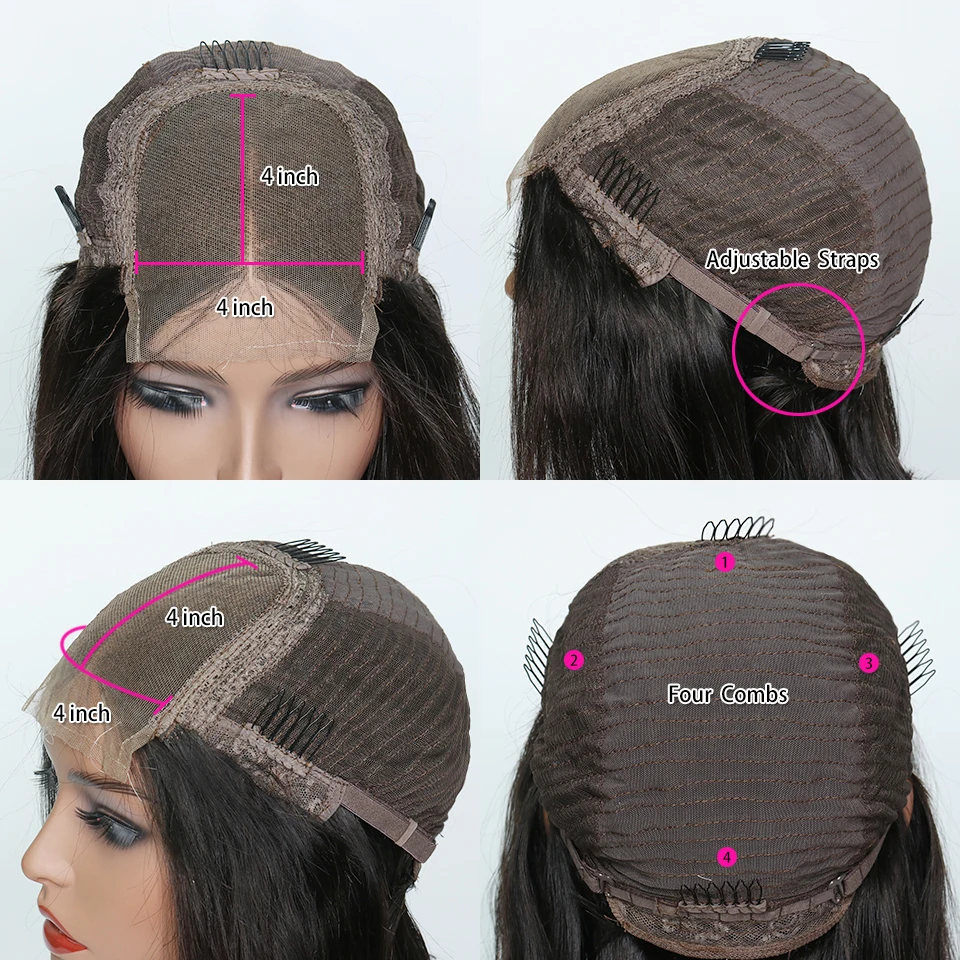 150% 4*4 парики из натуральных волос на шнурках для черных женщин прямые волосы с