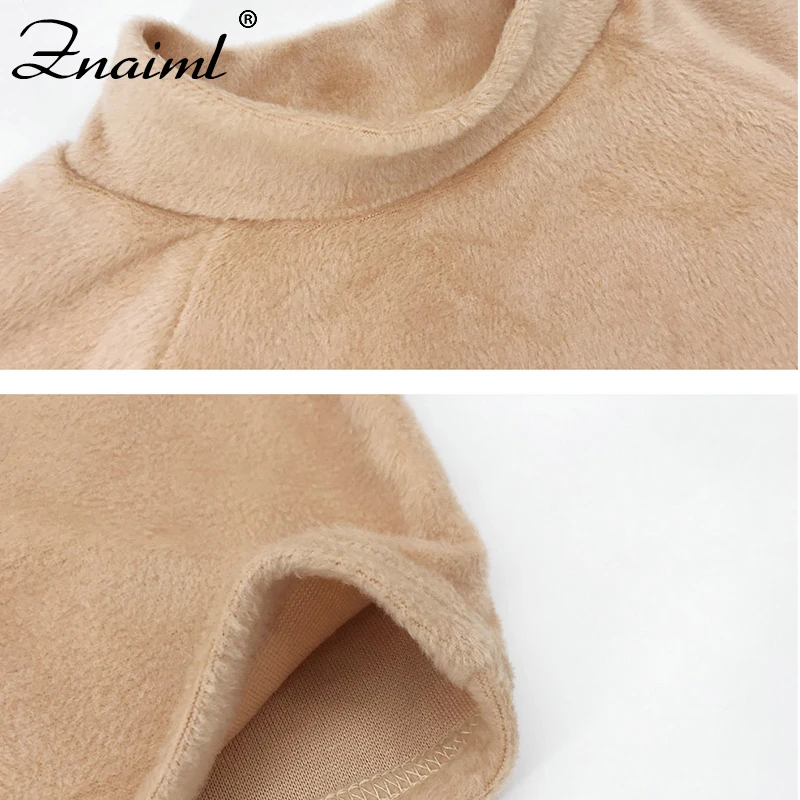 

Znaiml Women O-Neck Full Lantern Sleeve Mini Dress Casual Solid Plush Fluffy Slim Dress Autumn Sexy Vintage Vestido Warm Clothes