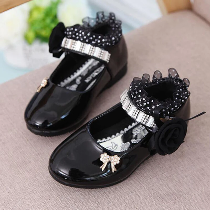 Baby Girls Shoes Flower Children White Lace Princess Patent Leather Dress Bling Mary Janes Kids Flats 1-12T |