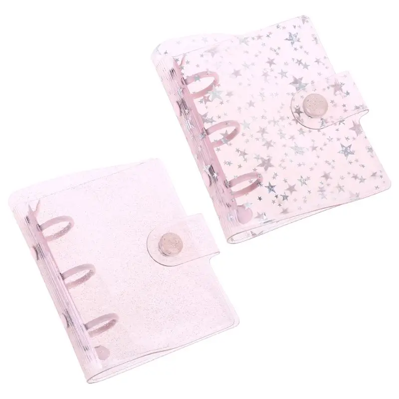 

Transparent Star 3 Holes Mini PVC Loose Leaf Binder Notebook File Folder Cover P9YA