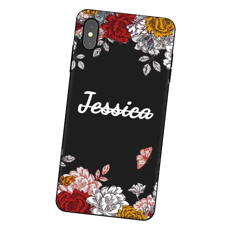 Peony flower Personalized Custom DIY Name Black Soft TPU Silicone Phone Case Cover For iPhone 11 Pro X XR XS MAX 5 6 6S 7 8 Plus |