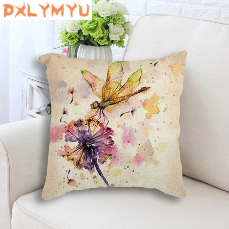 Наволочка для подушки с изображением акварельной птицы одуванчика цветка Совы - Фото №1