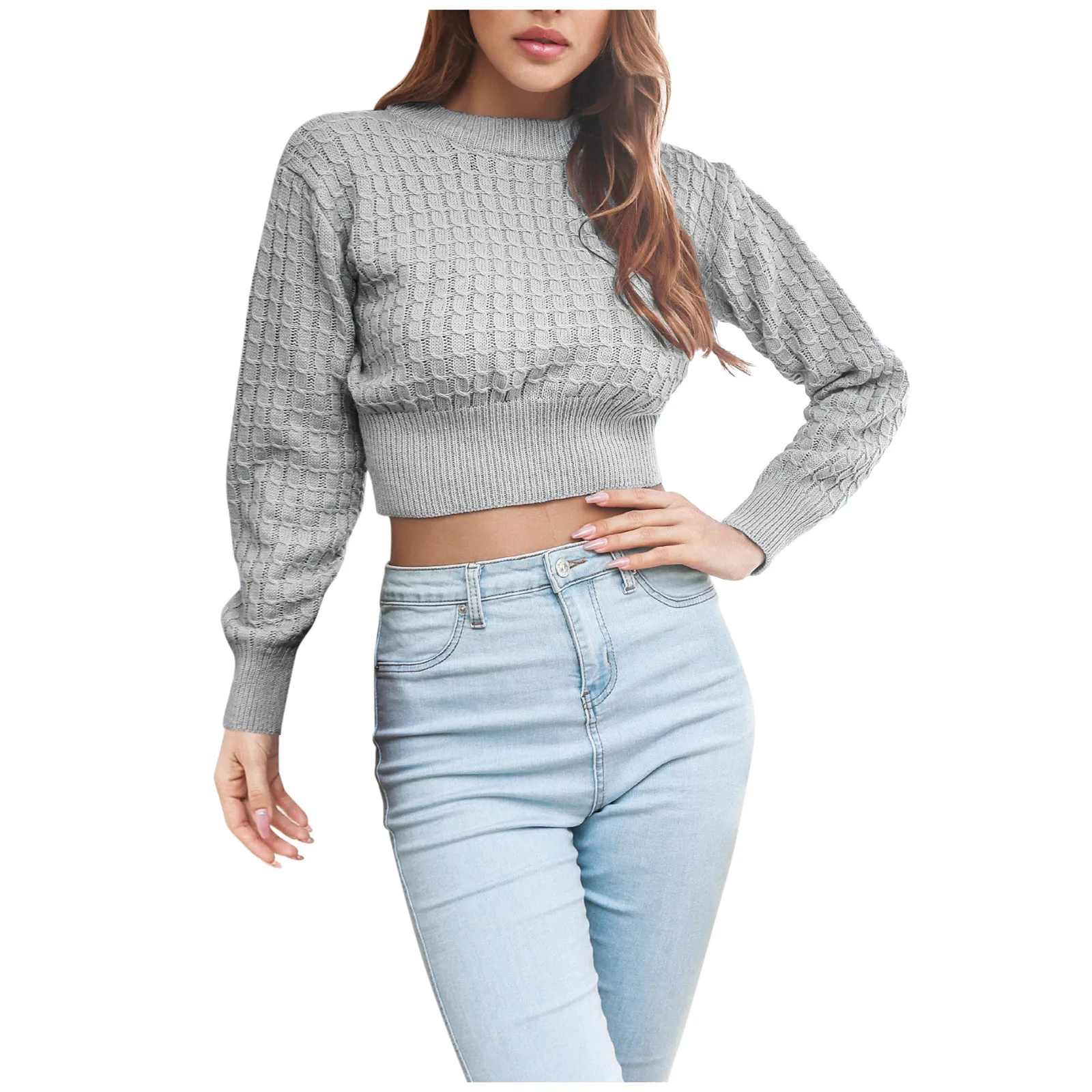 

Long Sleeve Woman Sweaters Knitted Pullover Crop Sweater Loose Knitted Pullover Winter Sweater Tops Women Jumper 2021 Wholesale