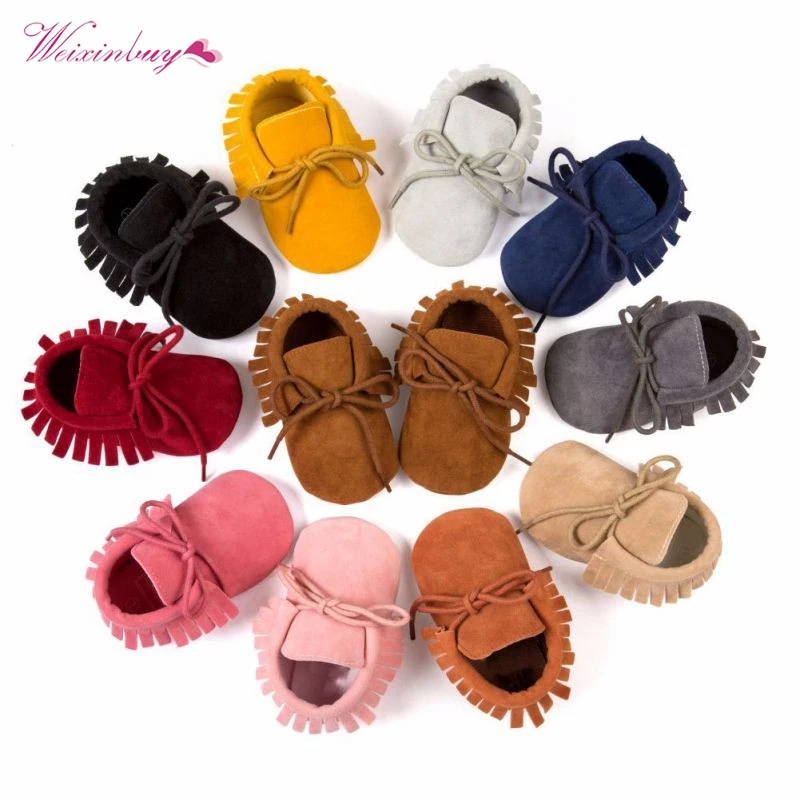 

Kids Baby Boy Girl Moccasins Shoes Fringe Soft Soled Non-slip Footwear Newborn Crib Shoes PU Suede Leather First Walkers