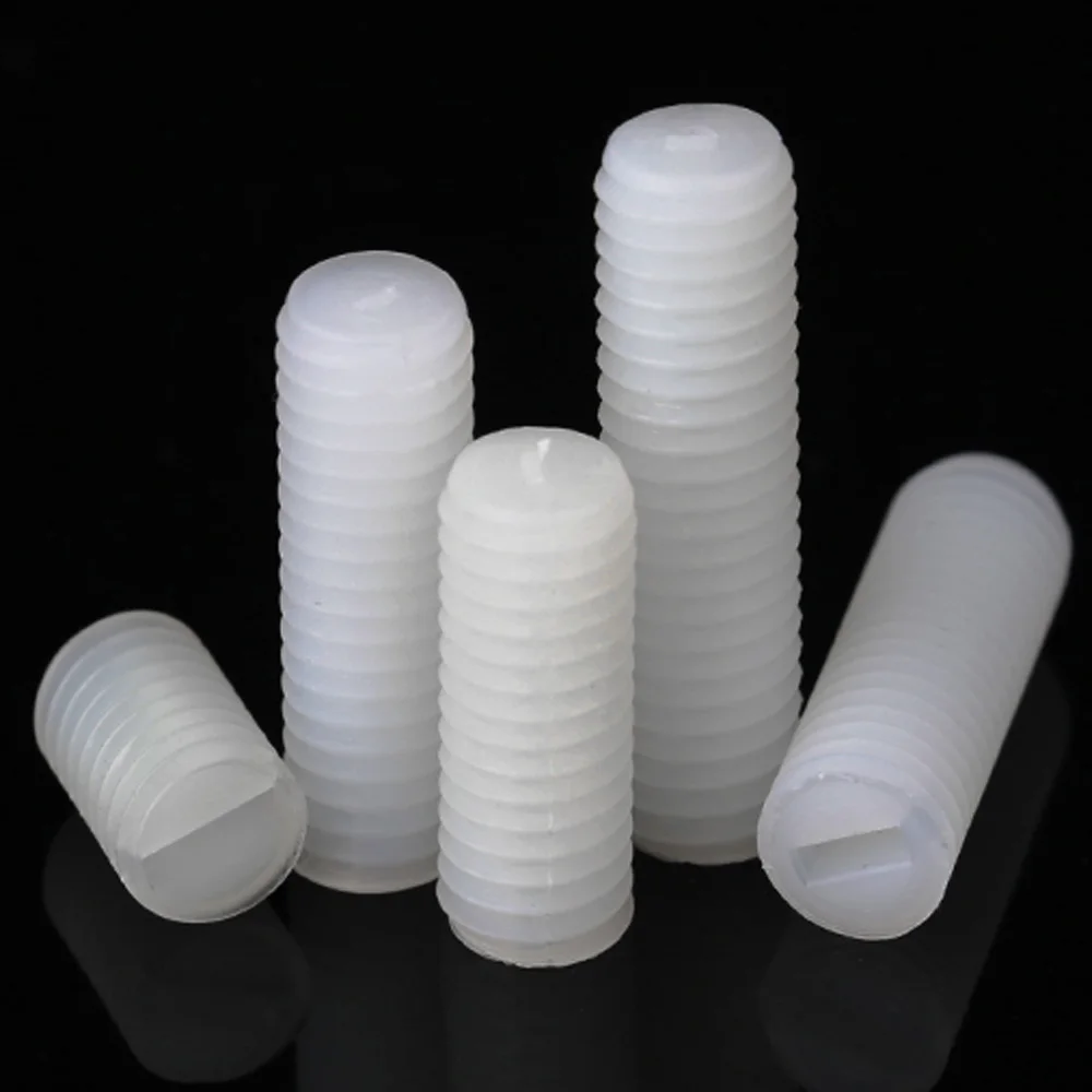 

1/50 M3 M4 M5 M6 M8 Metric Thread White Nylon PA66 Plastic Insulated Slotted Flat Point End No Head Headless Grub Bolt Set Screw