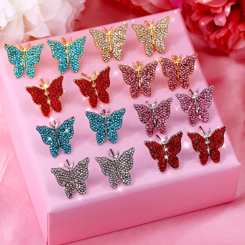 

AGUADEMAR New Cute Rhinestone Butterfly Earrings For Women Colorful Alloy Stud Earrings 2020 Korean Female Lady Jewelry Gifts