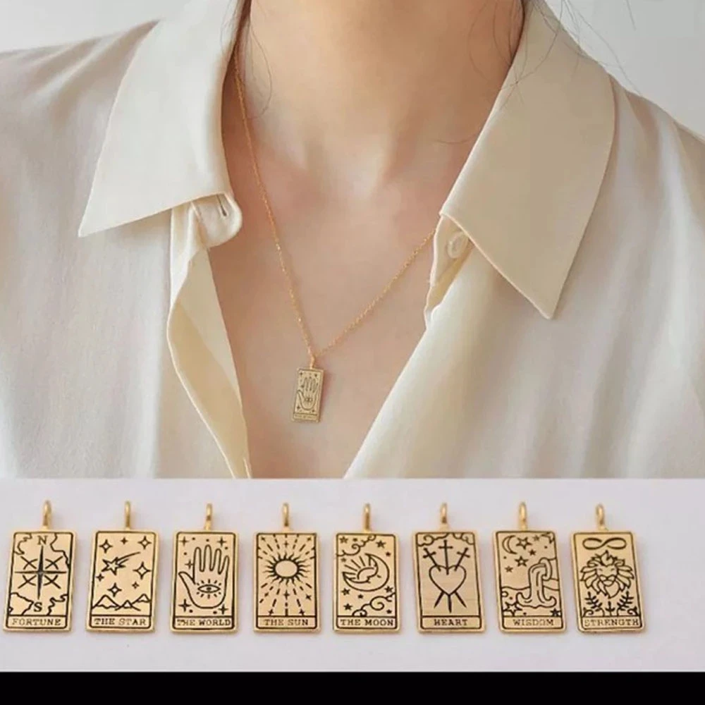 Женское винтажное ожерелье с подвеской в виде карты Таро звезды Луны сердца