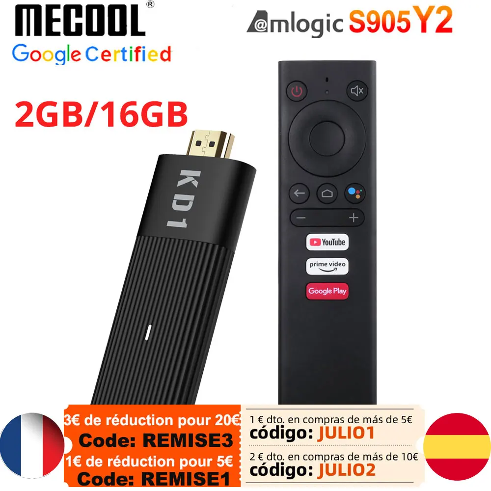 ТВ приставка Mecool KD1 Amlogic S905Y2 Android 10 2 Гб 16 Поддержка Google Certified Voice 1080P 4K 4G & 5G Wifi BT TV