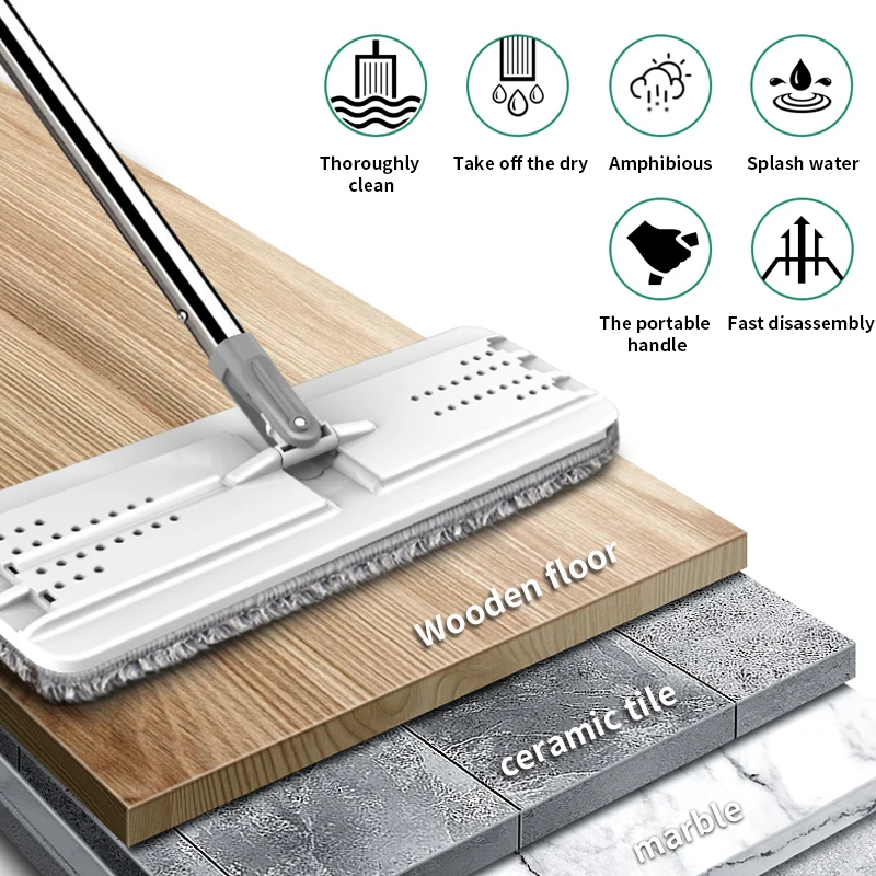 Плоская швабра и ведро отжимная микрофибра для очистки пола Швабра влажного или
