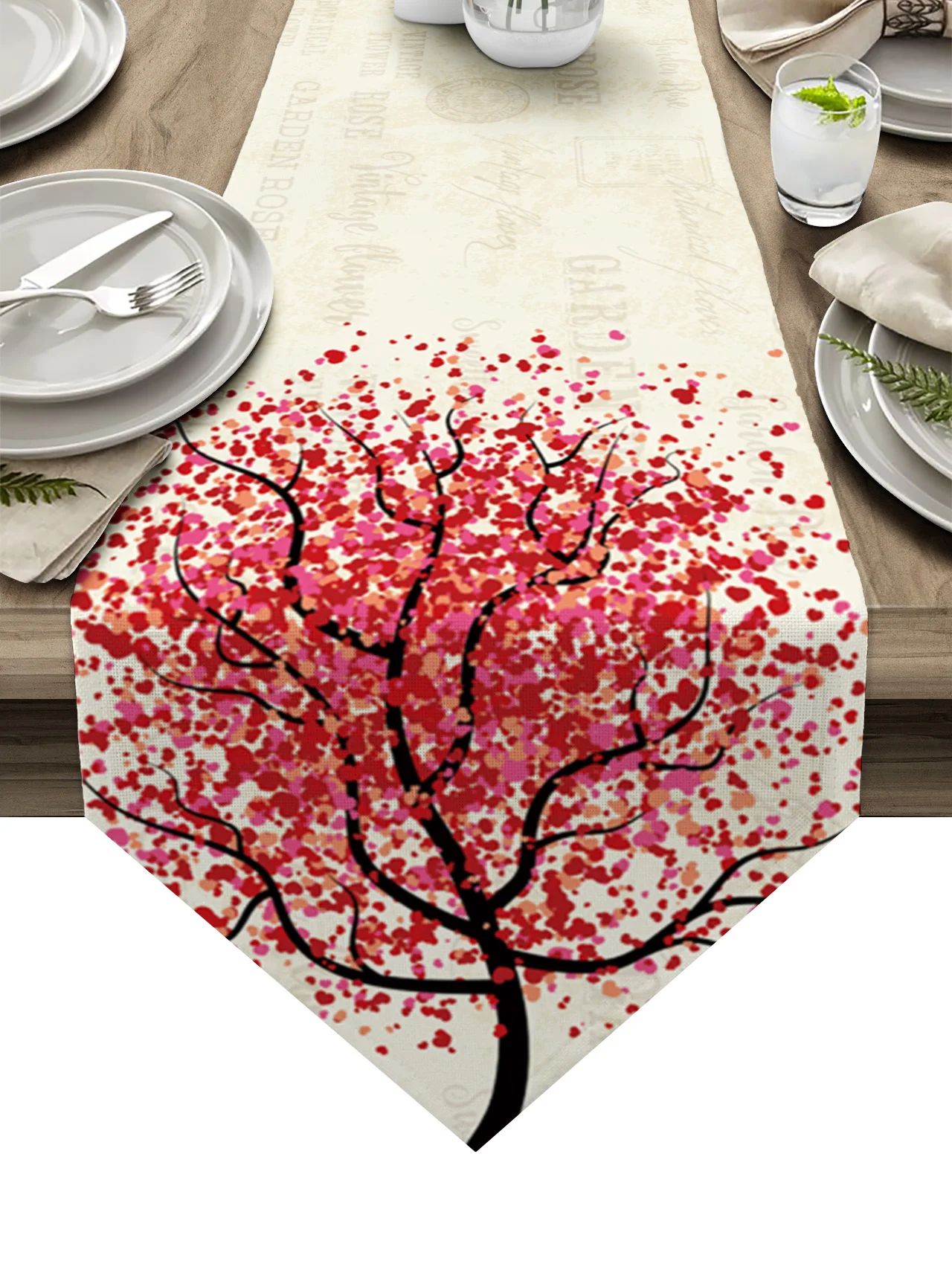 

Love Tree Vintage Background Table Runner Wedding Decoration Tablecloth Coffee Dining Table Decor Table Runner