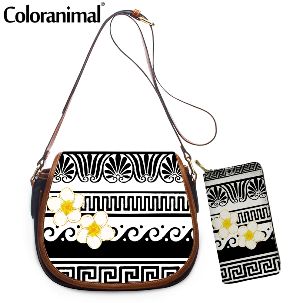 

Coloranimal Hot Style 2Pcs/Set Shoulder Bag With Wallet Tribal Plumeria Printed Women Crossbody Bag PU Leather Messenger Bolsa