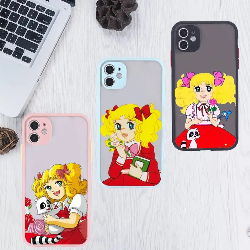 

Anime Manga Candy Phone Case For iPhone 12 11 Mini Pro XR XS Max 7 8 Plus X Matte transparent Pink Back Cover
