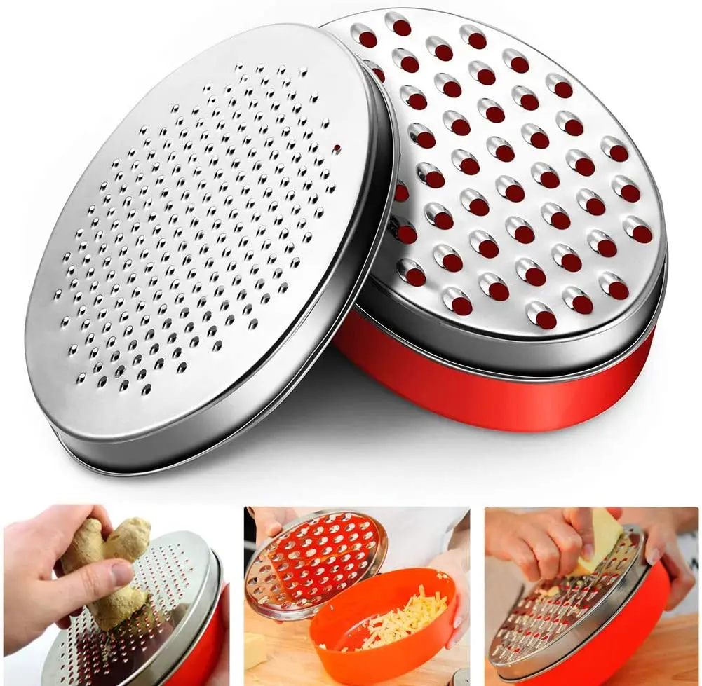 

Cheese Grater Multifunctional Cutter Oval Container Vegetables Easy Clean Quick Fruits Tool with 2Pcs Grater Blades Kitchen Tool