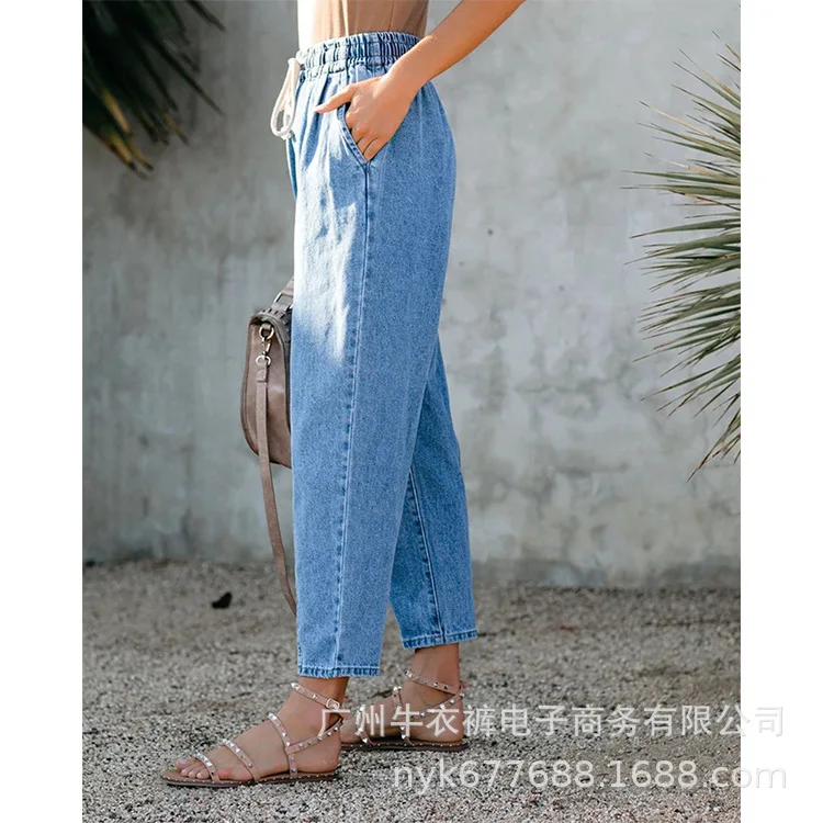 

2021 new women jeans high waist washed cotton blue harem pants jeans trousers women jeans woman