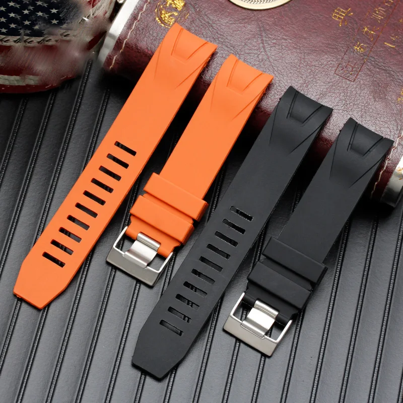 MERJUST 20mm 22mm Orange Black Rubber Strap Waterproof Diving Curved End Watchband for Omega Seamaster Planet Ocean Speedmaster
