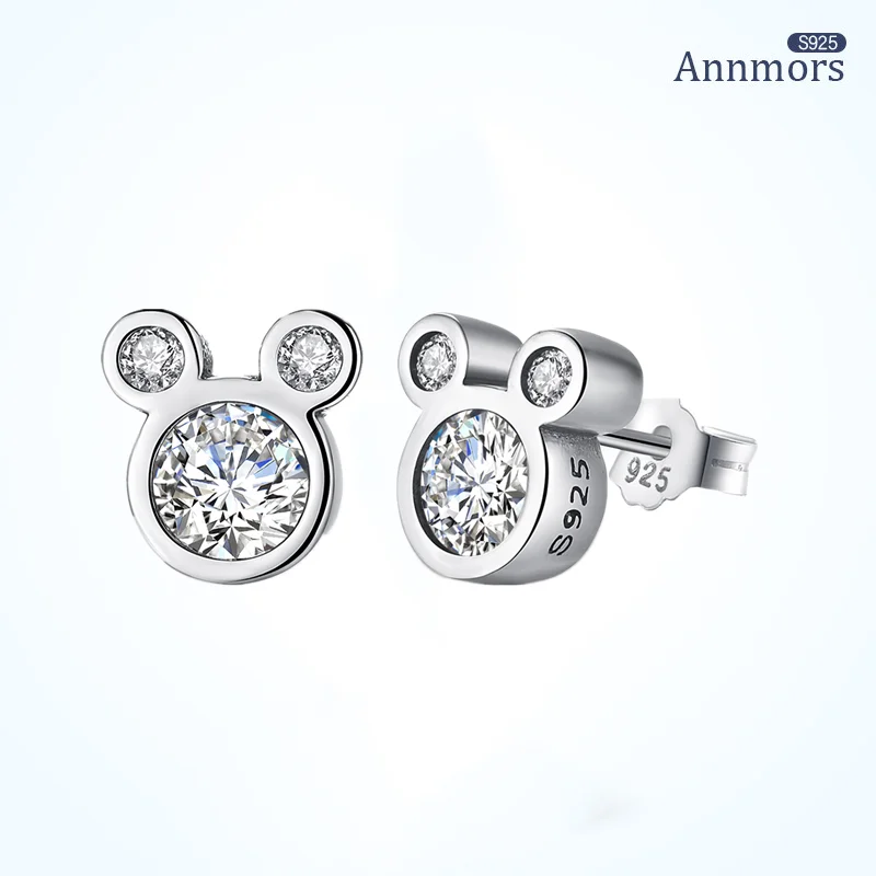

Animal Sliver Zircon Kawaii Stud Earrings Cartoon Mouse Silver Plating Piercing Earrings For Women 2021 Best Gift Jewelry