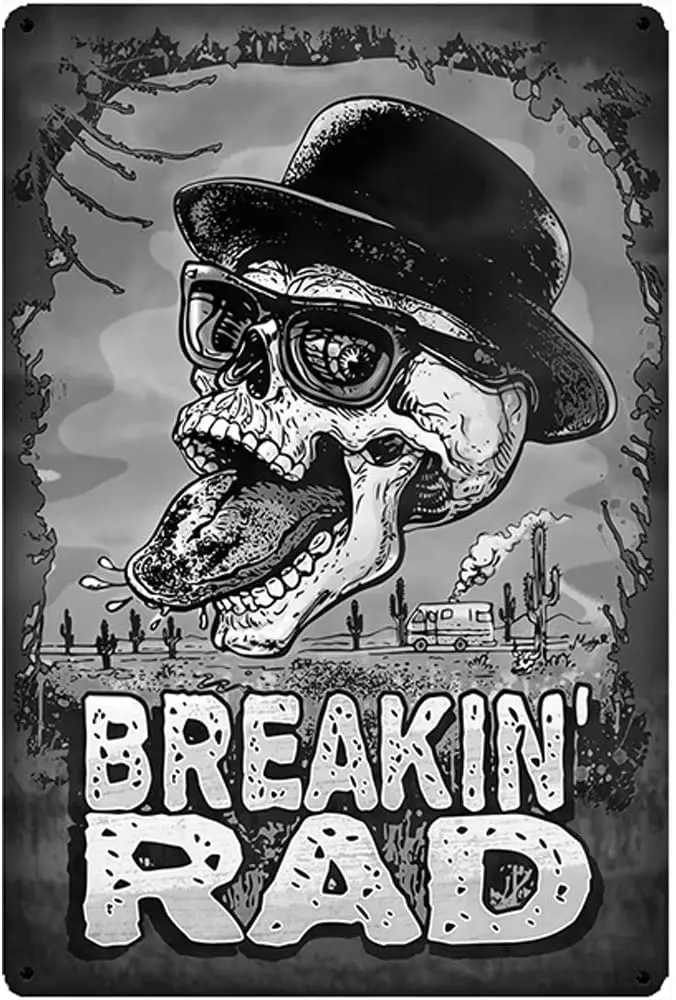 

Original Retro Design Skull Breakin' Rad Tin Metal Sign Wall Art | Thick Tinplate Print Poster Wall Decoration