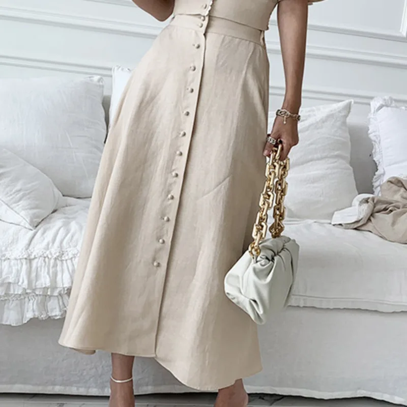 

Fashion Solid Two Piece Sets High-waist Crop Top Slim Fit + Western Temperament Skirt 2021 Summer Skirts Suits Ensembles Femme