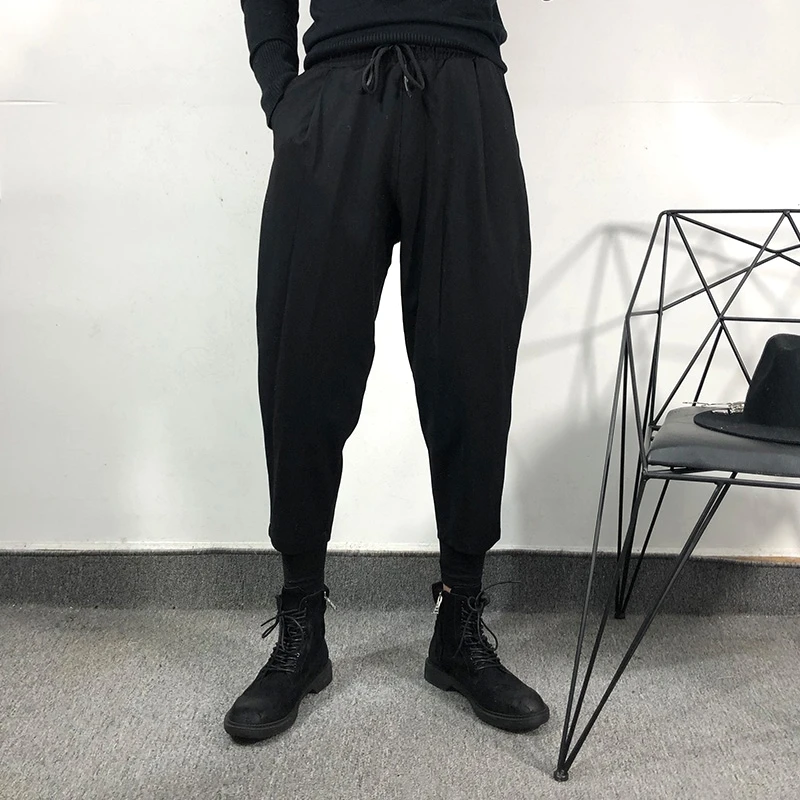 

Men Recreational Pants Autumn Winter New Fund Street Style Pure Color Loose Tight Waist Contracted False Two Loose Radish Pants