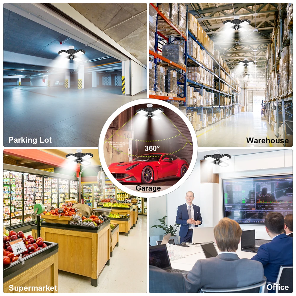 

120w 12000lm Foldable Garage Ceiling Lamp Indoor Outdoor Deformation and Adjustable High Bay LED Light for the Workshop Wareho