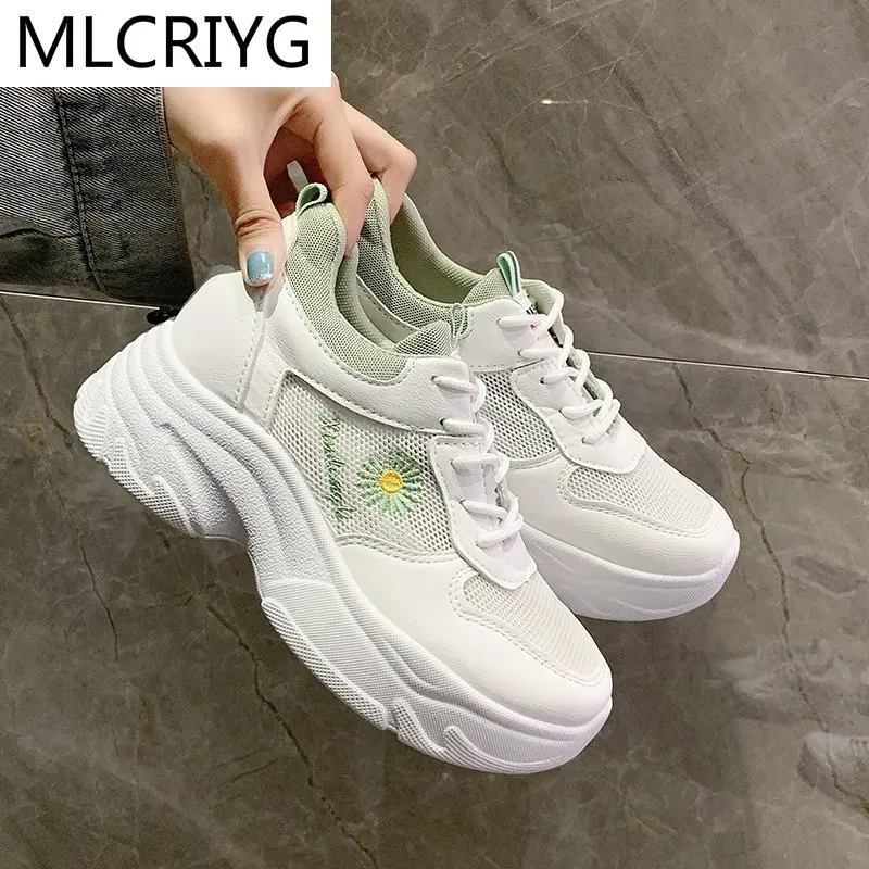 

2021 Spring New Women Shoes Fashion Women's Vulcanized Shoes Lace-up Non-slip Sneakers Comfortable Mesh Breathable Casual Shoes
