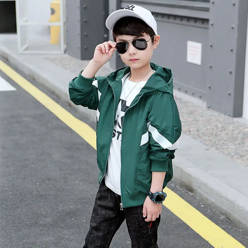 

Polyester Spring & Autumn Boy Jacket New 2021 Korean Version Fashion Hooded Coat Casual Handsome Movement Children's Outerwear