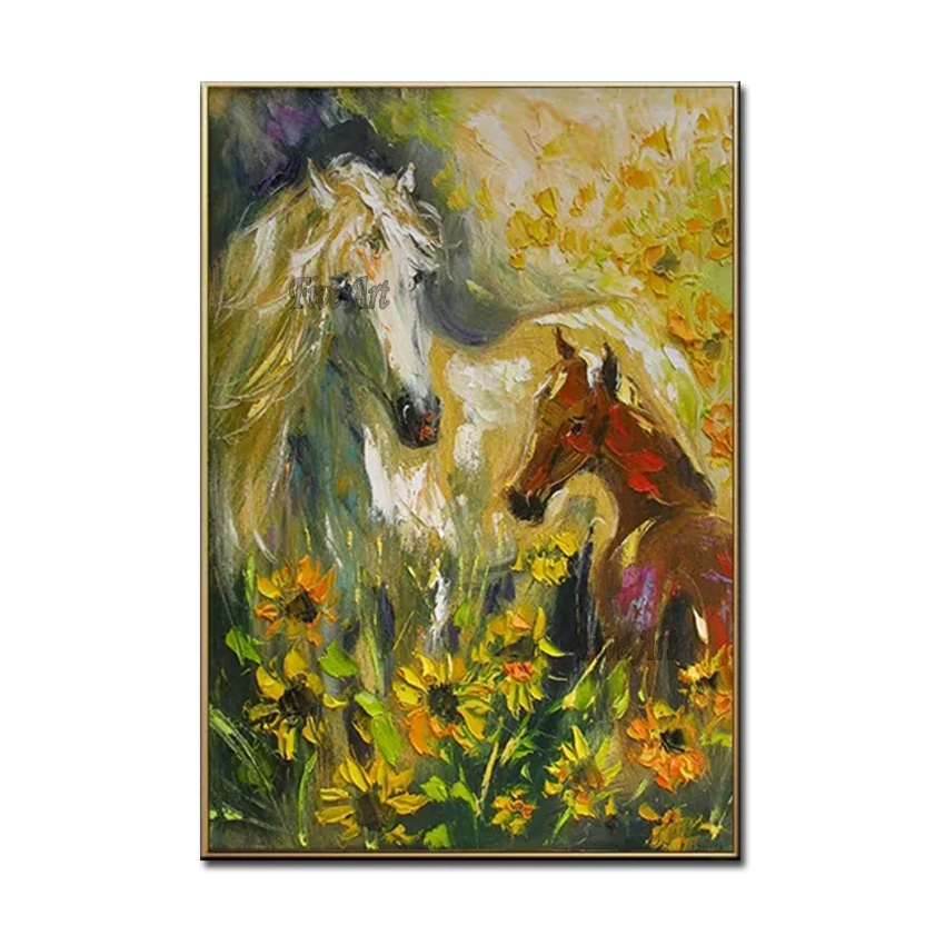 

Modern New 100% Hand-painted Abstract Texture Horse Oil Painting Knife Wall Decor Canvas Art Unframed Wall Hangings Picture